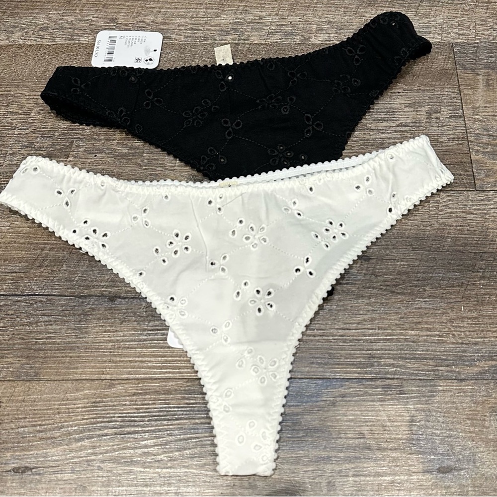 Free People | Homegrown Eyelet Thongs Black and Ivory Set | Medium New with Tags
